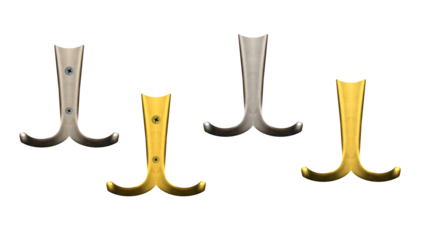 Steel and gold towel or clothes holders on isolated transparent background