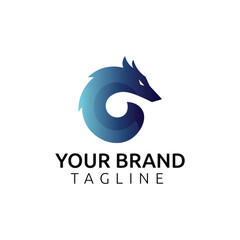 Letter C with Wolf head logo design