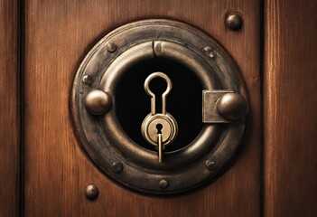 Obraz premium Unlocking Secrets: The Master Keyhole - A Symbol of Security, Vault, and Safekeeping Concept Seen Through the Keyhole of an Old Door or Chest
