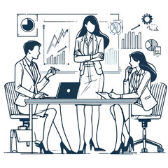 A businesswoman shares a strategic plan with her colleagues during a meeting.