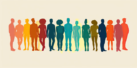Silhouettes of a diverse group of multiethnic people viewed from the side, symbolizing a community of colleagues or collaborators. Concept conveys collaboration, teamwork, and the idea of a bargain