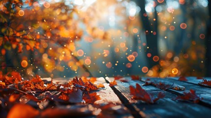 Thanksgiving Harvest: Blurred Bokeh Background with Dark Wood Table