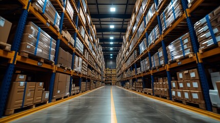 Fototapeta premium Massive Warehouse Filled With Numerous Boxes