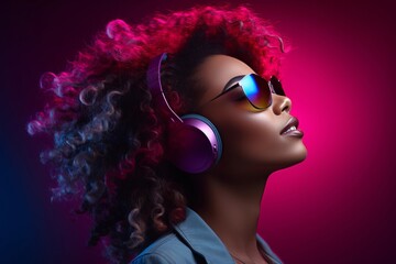 African american woman with headphones listening to music