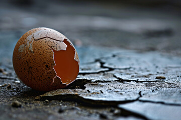 a cracked egg on the ground