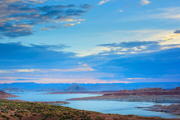 Boat Marina at Lake Powell with Coal Power Plant in the Background - 4K Ultra HD Image of Contrasting Landscapes