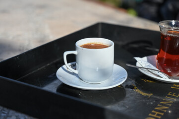 Fototapeta na wymiar Turkish coffee in a white cup 9
