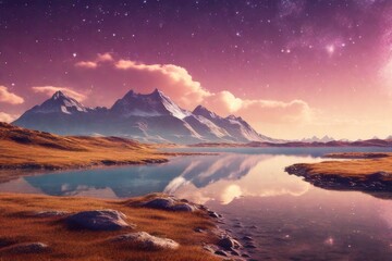 Fototapeta na wymiar Fantasy Galaxy Landscape Background. Generative AI