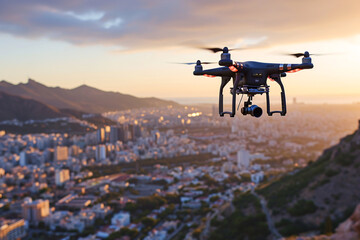 a drone flying over a city - Powered by Adobe