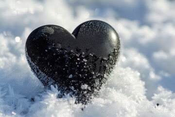 Fototapeta premium frozen love in delicate black ice heart, Generative AI