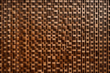 A decorative screen featuring oak and walnut wood wicker 3D panels, with a focus on the seamless, realistic texture and quality. 8k