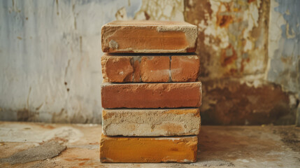 Stack of red bricks at a construction site.