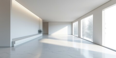 Interior Space. Empty White Room Background with a White Floor.  .