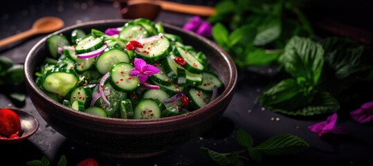 Fresh cucumber spinach salad in a bowl