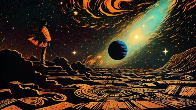 Healing therapy, etc. Mystical surrealism conceptual abstract fantasy art, state of mind, astrological horoscope, universe, cosmos. Suitable for content illustration like religion, meditation, science