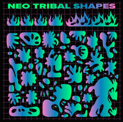Big set of neo-tribal forms and shapes. Organic cyberpunk elements in neon colors.