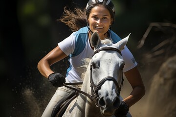 Obraz premium Elegant horseback rider displaying skill and grace in a competitive equestrian event