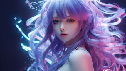 generative ai art of anime girl with purple hairs