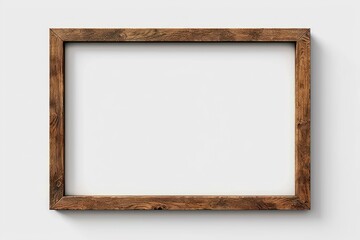 Wooden frame mockup, Blank picture frame mockup on white wall, one horizontal artwork template