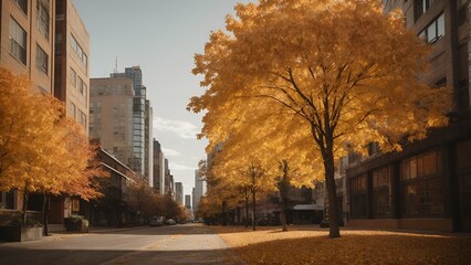 
Capture the essence of autumn in the heart of the city with this enchanting image of a golden maple tree gracefully adorning a urban street. Bathed in the warm glow of sunlight, the tree stands as a 