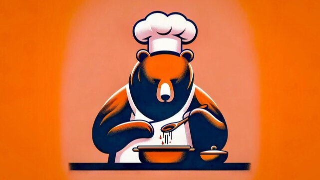 Chef bear prepares food