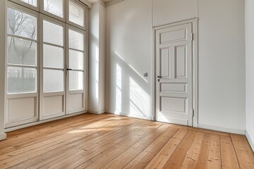 Room with hardwood floor and white door