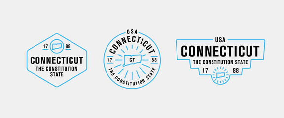 Vector set of vintage logos, emblems, silhouettes and design elements of the state of Connecticut, USA. - obrazy, fototapety, plakaty