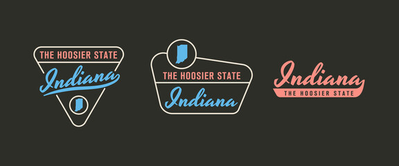 Indiana - The Hoosier State. Indiana state logo, label, poster. Vintage poster. Print for T-shirt, typography. Vector illustration