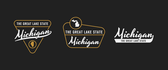 Michigan - The Great Lake State. Michigan state logo, label, poster. Vintage poster. Print for T-shirt, typography. Vector illustration