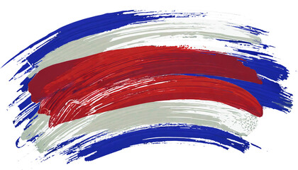 Representación de la bandera de Costa Rica, realizada con pinceldas con los colores representativos de a bandera, sobre un fondo transparente - obrazy, fototapety, plakaty