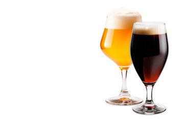 Set of Beer glasses on a white background. Mugs with drink like Ipa, Pale Ale, Pilsner, Porter or Stout