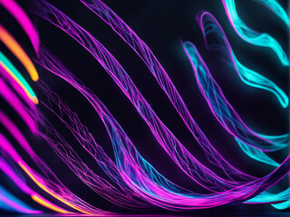 The image is an abstract 3D render of neon wave with flowing lines of rainbow colors.