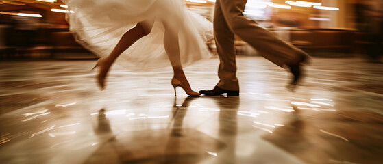 Concept for International Dance Day, April 29. Dynamic shot of two dancers, intentional camera...