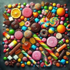 Fototapeta na wymiar Sweet Waves: Assorted Candies Against a Captivating Background