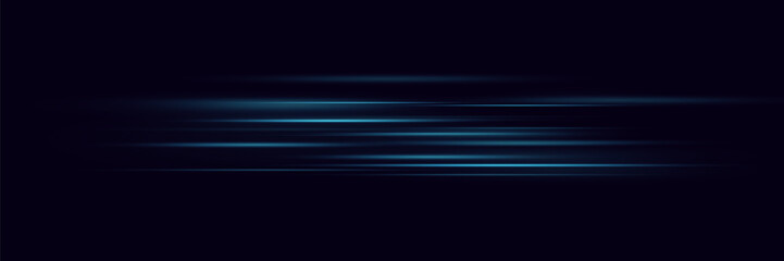 Abstract blue speed neon light effect on black background. Vector illustration.