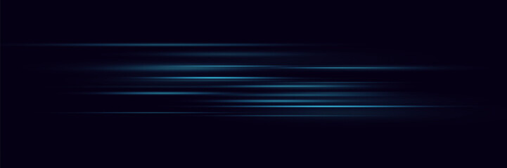 Abstract blue speed neon light effect on black background. Vector illustration.