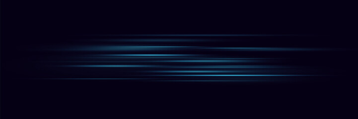 Abstract blue speed neon light effect on black background. Vector illustration.