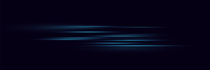 Abstract blue speed neon light effect on black background. Vector illustration.