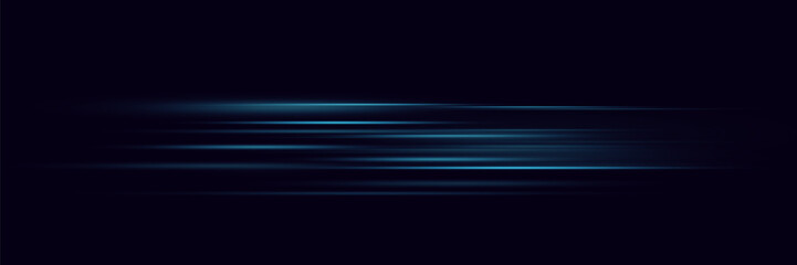 Abstract blue speed neon light effect on black background. Vector illustration.
