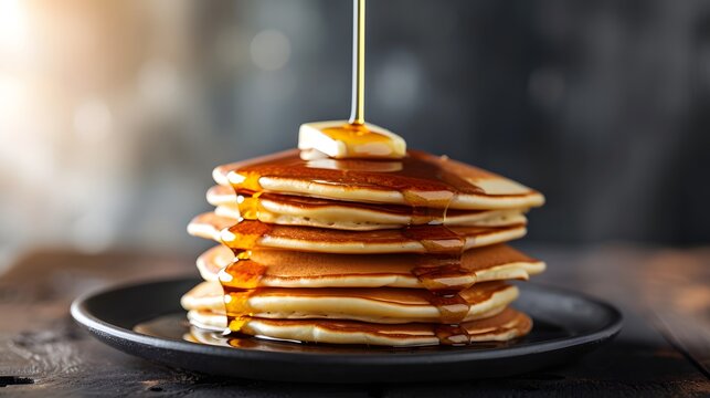 luffy pancakes drizzled with maple syrup and topped with a dollop of melted butter, ready to be enjoyed for breakfast