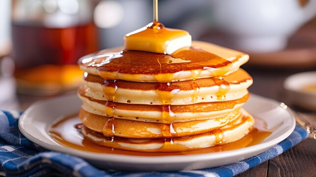 luffy pancakes drizzled with maple syrup and topped with a dollop of melted butter, ready to be enjoyed for breakfast