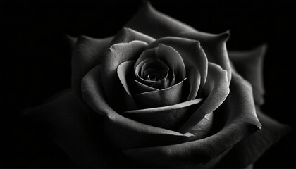 Black rose petals. Closeup black background. A soft rosebud emerging from the darkness.