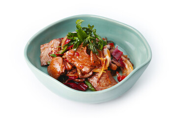 Beef in hot basil sauce