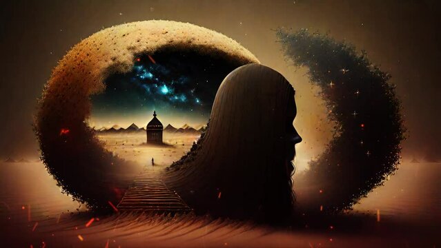 Mystical surrealism conceptual abstract fantasy art, state of mind, astrological horoscope, universe, cosmos. Suitable for content illustration like religion, meditation, science, healing therapy, etc