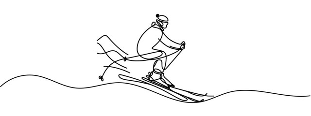 Continue line of man rides a snowboard vector illustration