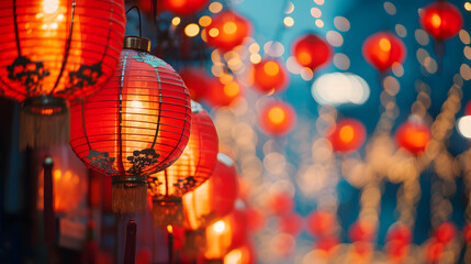 Chinese red lantern at night, Chinese New Year, generative ai - 722442785