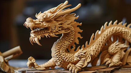 Fototapeta premium traditional chinese wooden dragon, symbol of the year, generative ai
