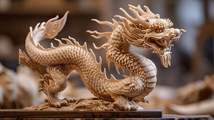 traditional chinese wooden dragon, symbol of the year, generative ai - 722443373
