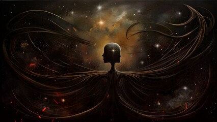 Mystical surrealism conceptual abstract fantasy art, astrological horoscope. Suitable for content illustration like religion, meditation, science, healing therapy, etc. State of mind, universe, cosmos