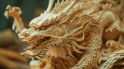 traditional chinese wooden dragon, symbol of the year, generative ai - 722444333